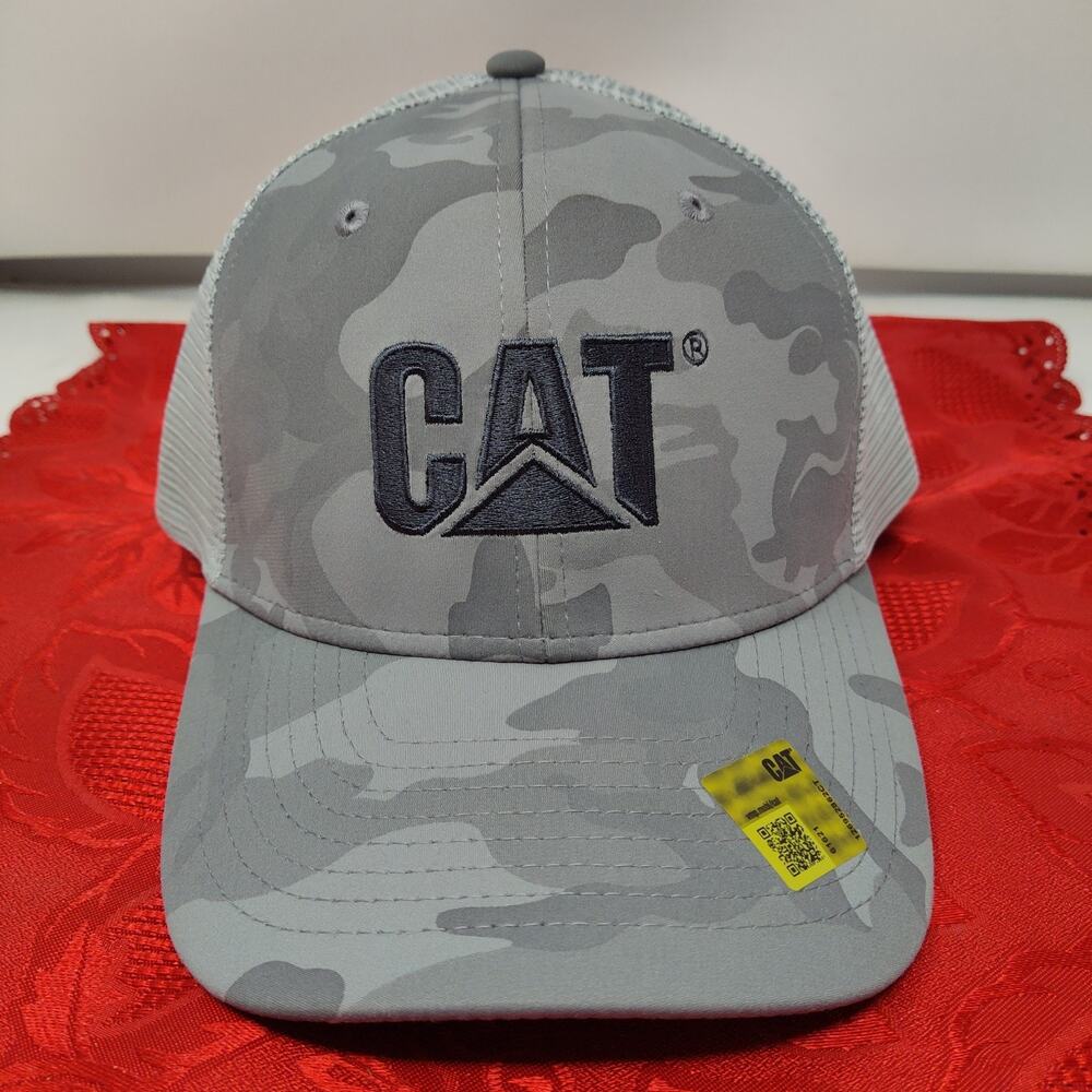 CAT Caterpillar Trucker Hat Gray CAMO Men's Adjustable Mesh